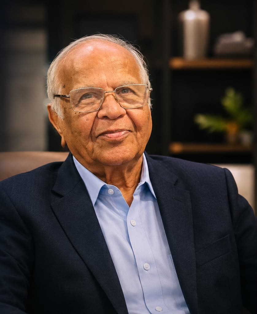 Elderly man with glasses, wearing a light blue button-down shirt and a navy blazer.